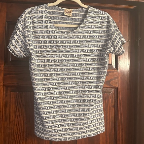 Blue and White Patterned Women's Top - Picture 1 of 5